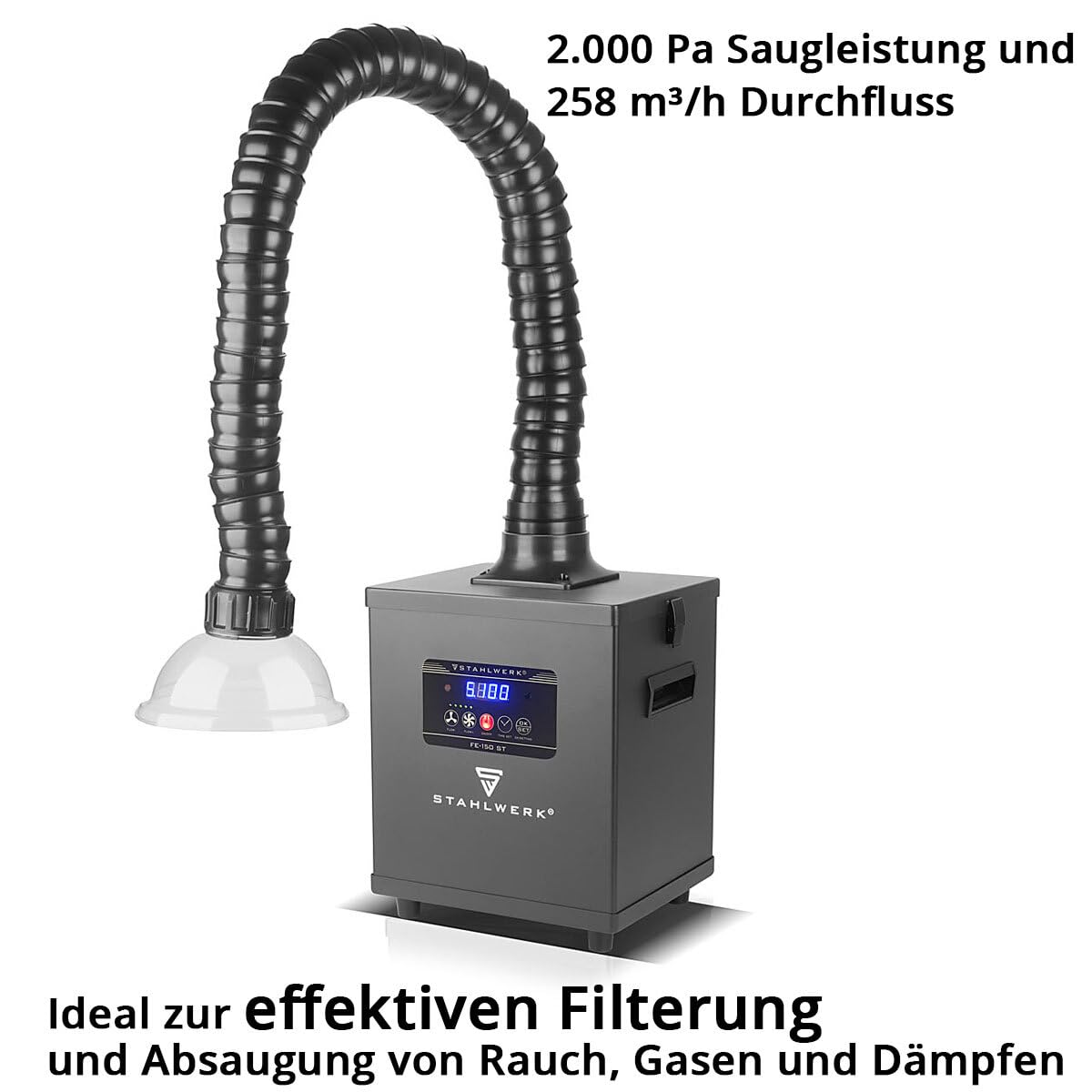 STAHLWERK Rauchabsaugung FE-150 ST mit 3-fach-Filter und 150 W – Rauchabzug | Absauganlage/Rauchabsorber/Schweißrauch- und Lötabsaugung zur Filterung und Absaugung von Rauch, Gasen und Dämpfen