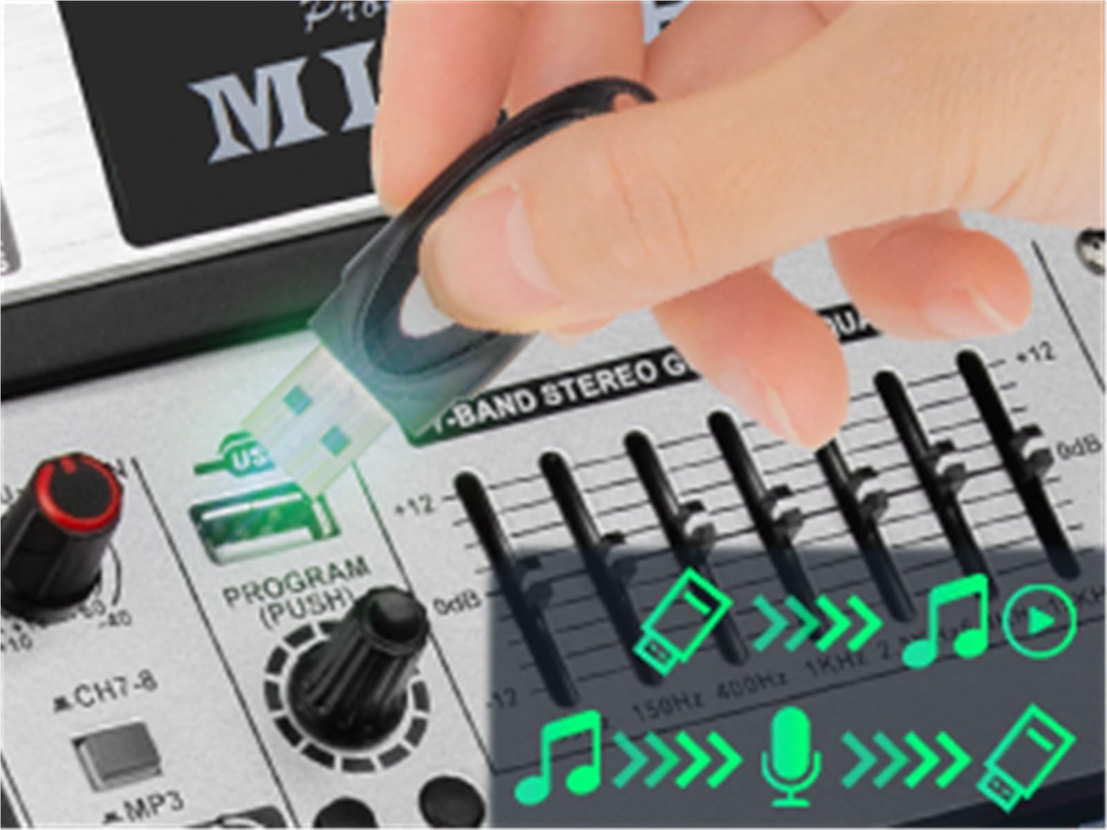 Controladora DJ, Mezclador de 8 canales, mezcla de profesional, 99 efectos digitales DSP, consola de, mezclador de DJ for escenarios de .(12-way)