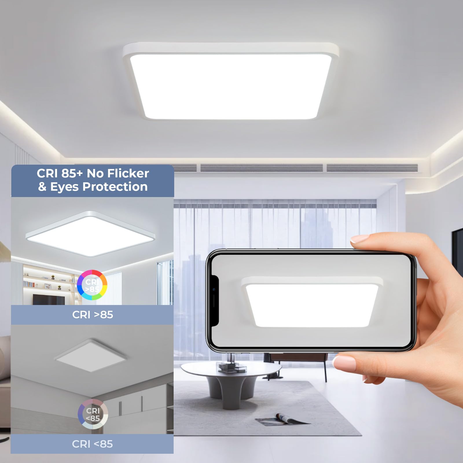 OTREN Lampa sufitowa LED, płaska, 50 cm, 6500 K, panel oświetleniowy LED, 48 W, lampa LED do salonu, sypialni, kuchni, balkonu, biura, korytarza