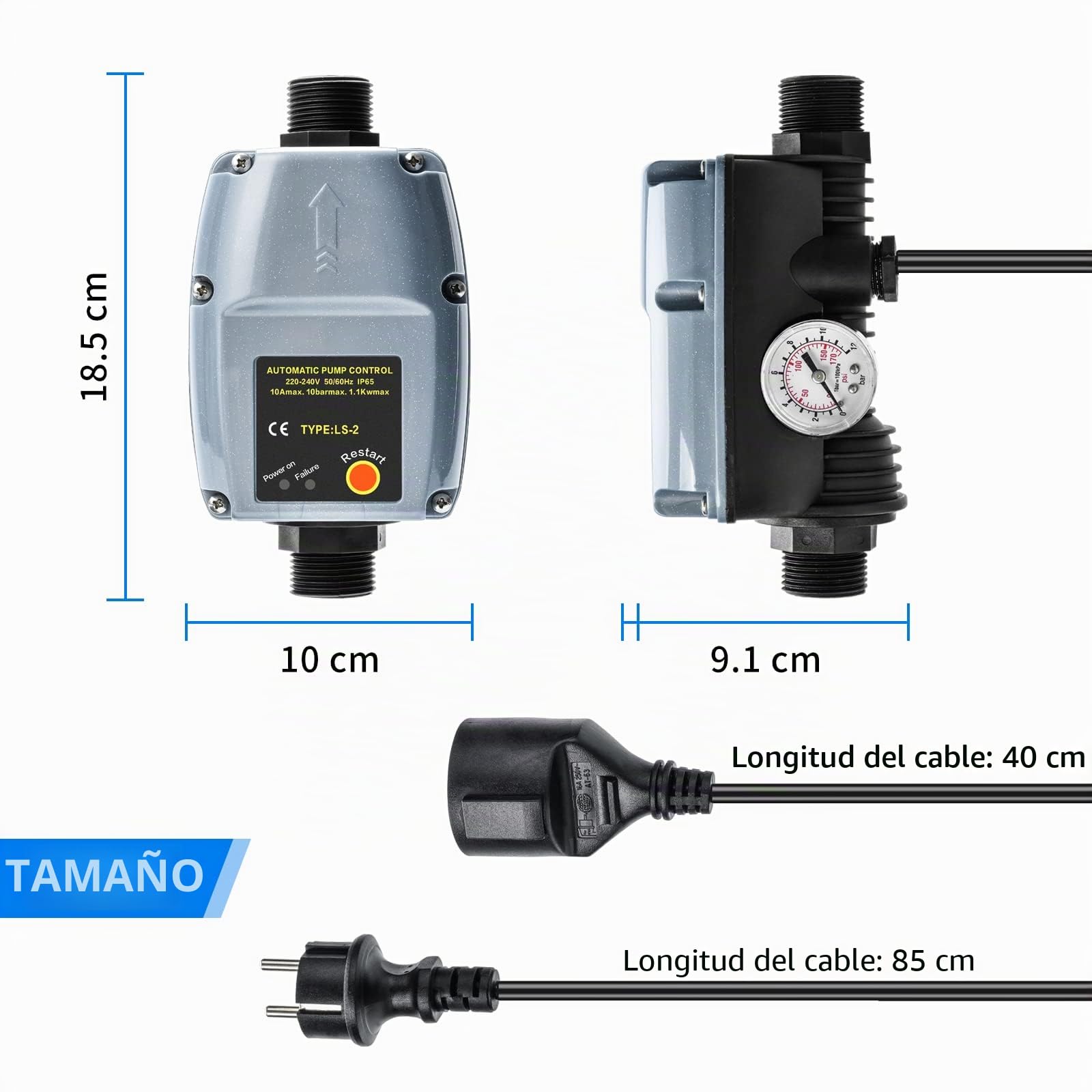 Briidea,Regulador automático de presión de la bomba electrónica, sumergibles y de pozos profundos, bomba de jardín con presión de funcionamiento de 10 bar