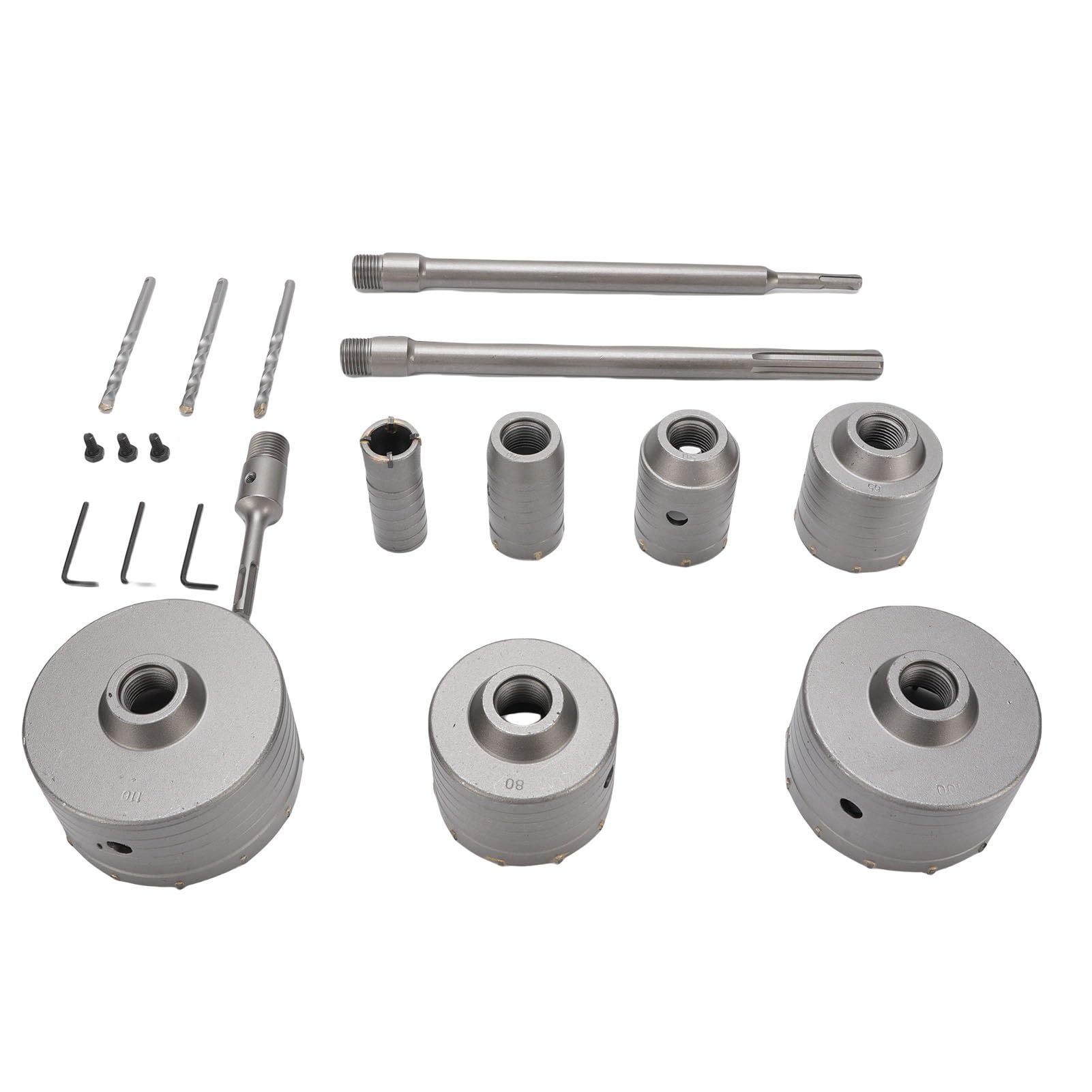 YWBL-WH Kit a Tazza in Acciaio Al Tungsteno da 7 Pezzi con Testa in Lega YG8C, Diametro Punta 30-110 Mm per Calcestruzzo, Muro di Mattoni, Ideale per Uso Professionale