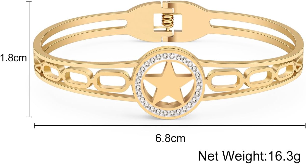 Stainless Steel 18K Gold Silver Plated Crystal Lucky Star Bracelets Fun Pentacle Hollow Out Cuff Bangle Jewelry For Women Friendship Charms Gifts - Image 6