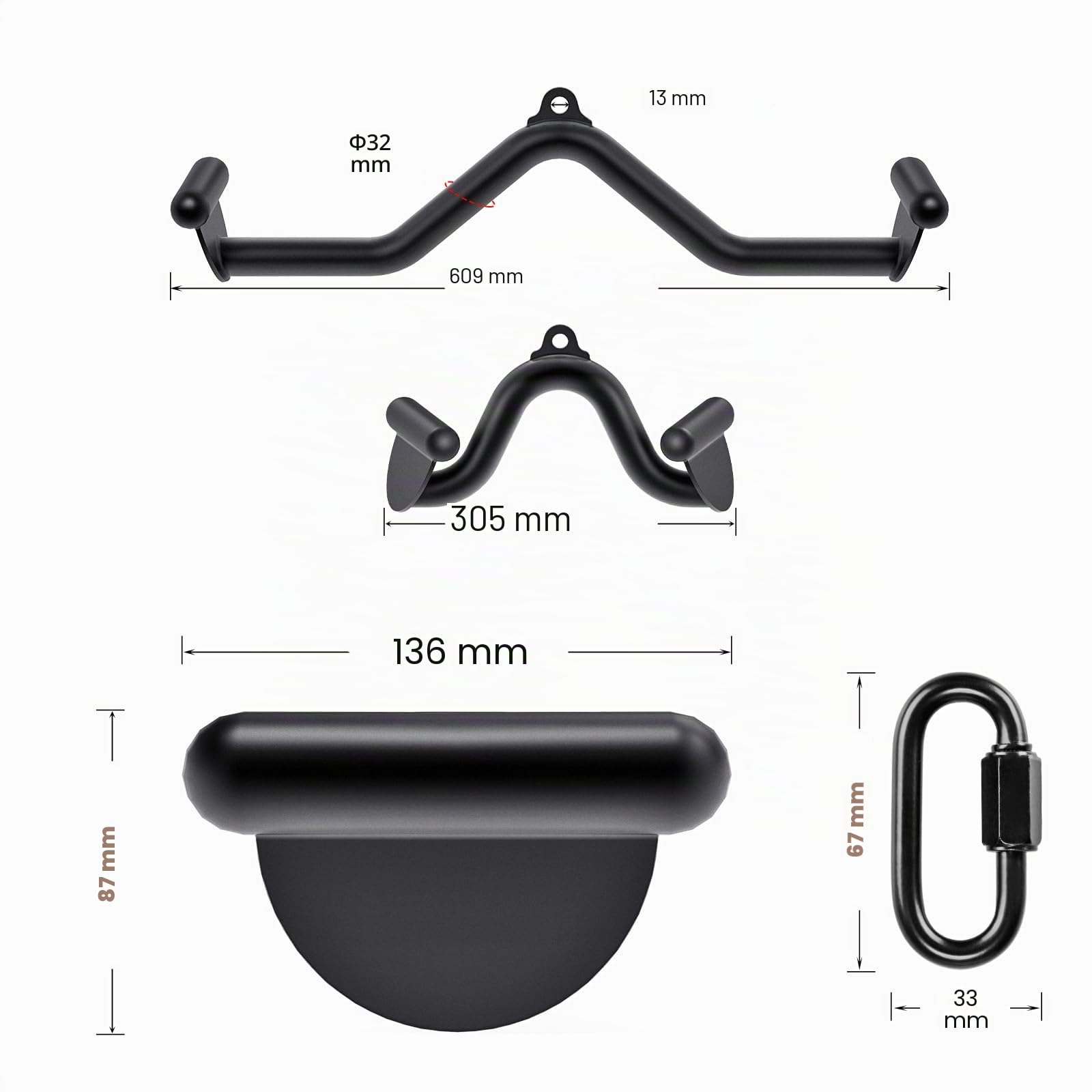 Kipika Latzugstangen Kabelmaschinenbefestigung, Rudern T-Bar V-Stange Set, Rückenkrafttraining, Griffe für Kabelmaschine, Rudergerät, 30,5 cm, 50,8 cm, 61 cm, 71,1 cm, 81,3 cm, fünf Größen