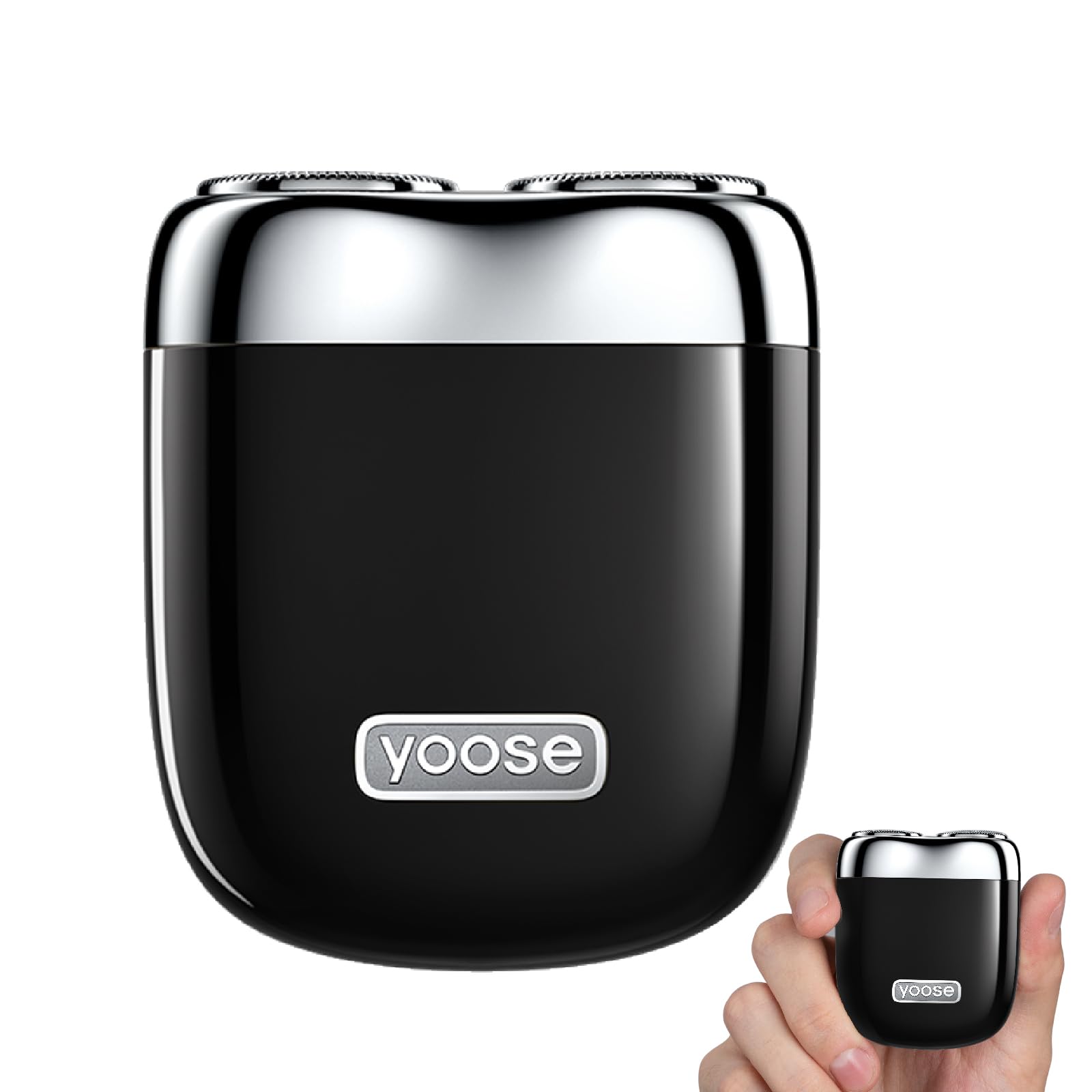 yoose Rasoio Elettrico, Rasoio Elettrico Uomo in Metallo, IPX7 Impermeabile con Ricarica USB-C & Lame Magnetiche - Facile da Pulire - Per Viaggi, Outdoor, Lavoro e Auto (Nero)