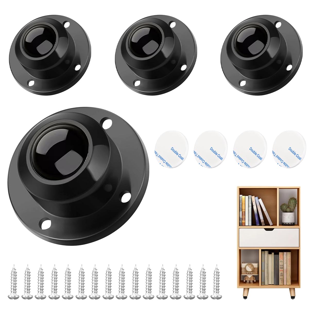 HASTHIP® 4pcs Caster Wheel 360° Swivel Wheels Self Adhesive Caster Wheel for Small Appliance, DIY Modification Heavy Duty Caster Wheels 200Kg Loading Capacity