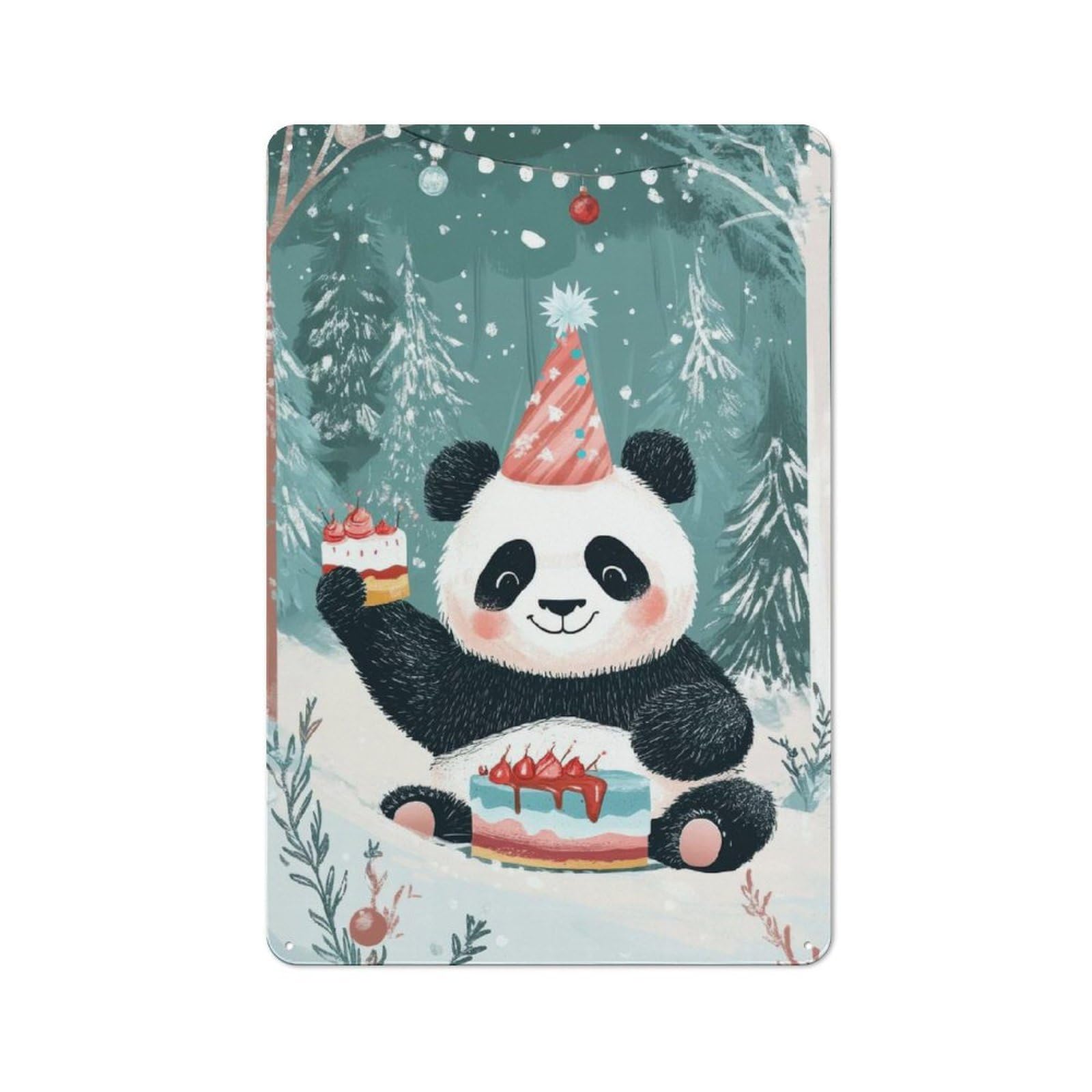 Tin Wall Plaque 30x20cm with Panda Birthday in The Woods for Pub Or Café, for Hospitality Wall Decor Collectors