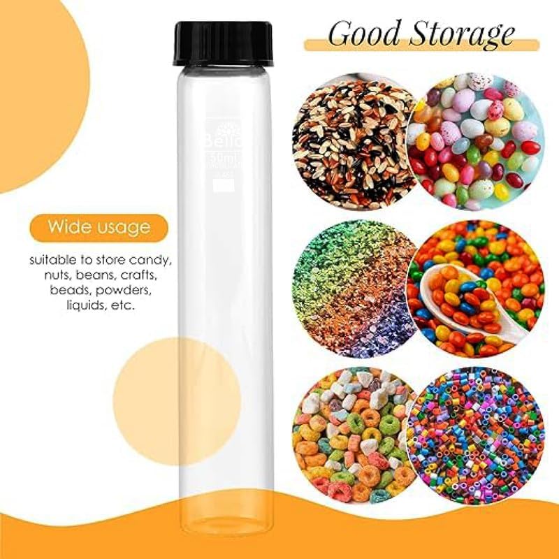 Image of Bello 15pcs 50ml Clear Glass Vials Culture Tube with Screw Caps, PE Stopper, Leak-Proof Glass Bottles Containers for Cosmetics, Perfume Making, Lab, Laboratory, Essential Oil Storage