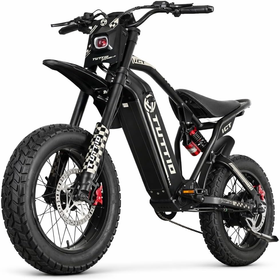 Tuttio-ICT-Electric-Bike for Adults-Teens Age 16+,4000W Peak 60V-25AH Electric-Dirt-Bike, 43-50MPH, 20" Fat-Tire-Electric-Motorcycle, Full Suspension E-Bike for Mountain Off-Road Snow