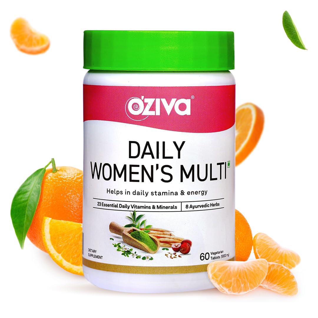 OZiva Multivitamin Tablets - 60 Veg Tablets (Multivitamin with Ashwagandha, Akarkara & Choline) for Daily Stamina, Energy & Immunity (Women's Multi)