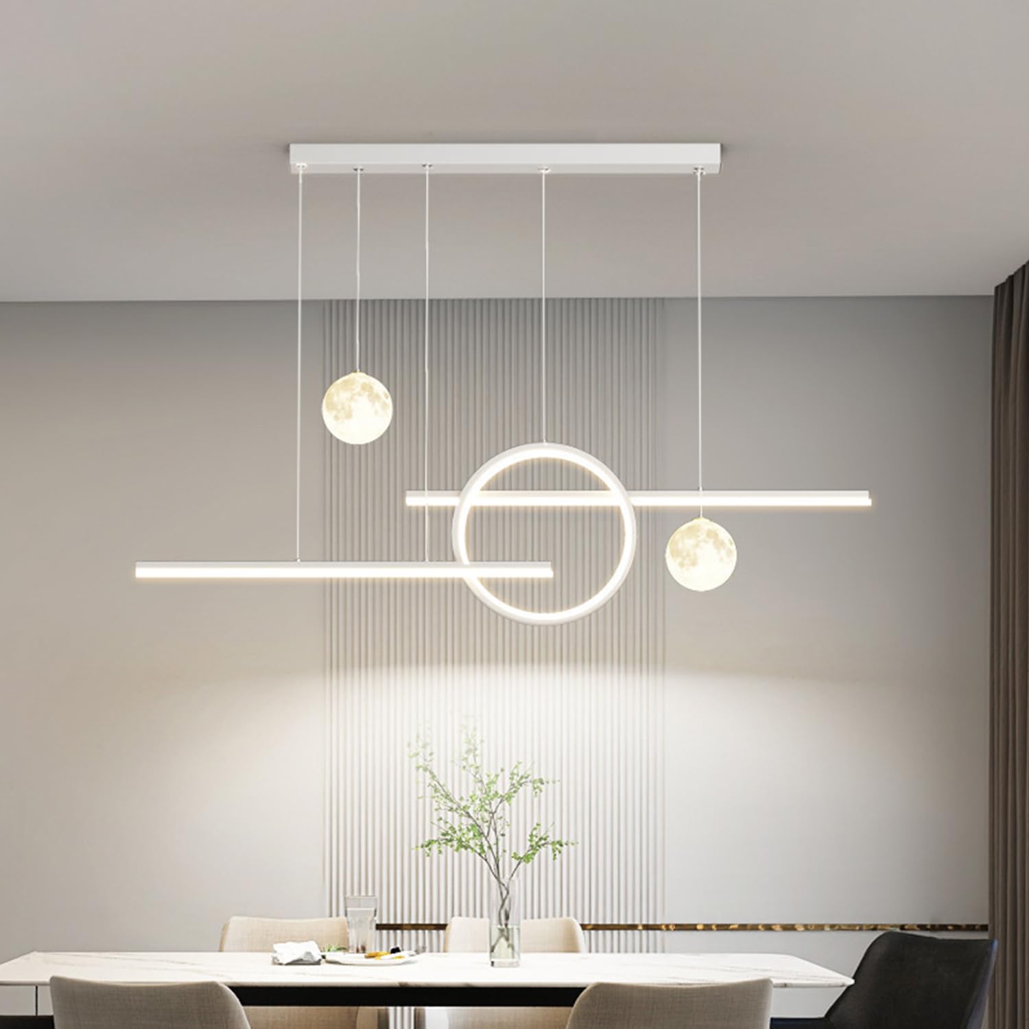 Aleaty LED Pendant Light Dining Room 100CM Modern Design Pendant Lamp Living Room Dining Table Dining Room Lamps Dimmable with Remote Control Kitchen Lamp Height Adjustable Pendant Lamp (White)