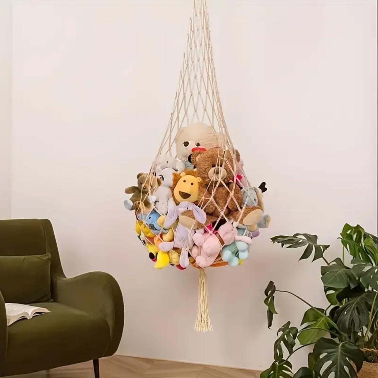 ecofynd Stuffed Animal Toy Hammock, Hanging Cotton Organizer Storage for Soft Toys, Boho Large Hang Plush Toys, Net Holder for Nursery Kids, Play Room, Bedroom, Kid Room (BH027)