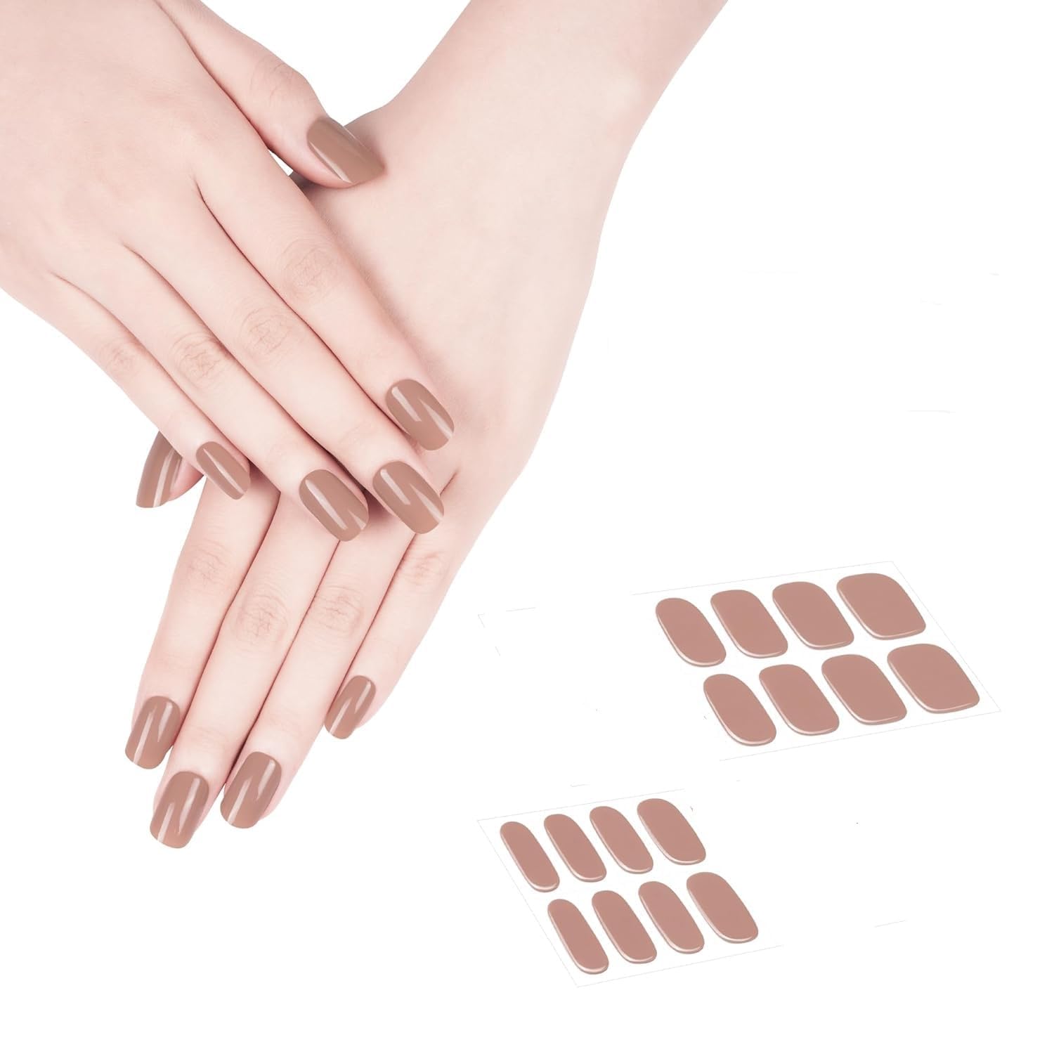 Hidak 16 tips Solid Semi Cured Gel Nail Strips Works with Any UV Nail Lamps Salon Quality Long Lasting Easy to Apply & Remove Includes 2 Prep Pads Nail File & Wooden Stick (15 Sandy Brown)-image-15