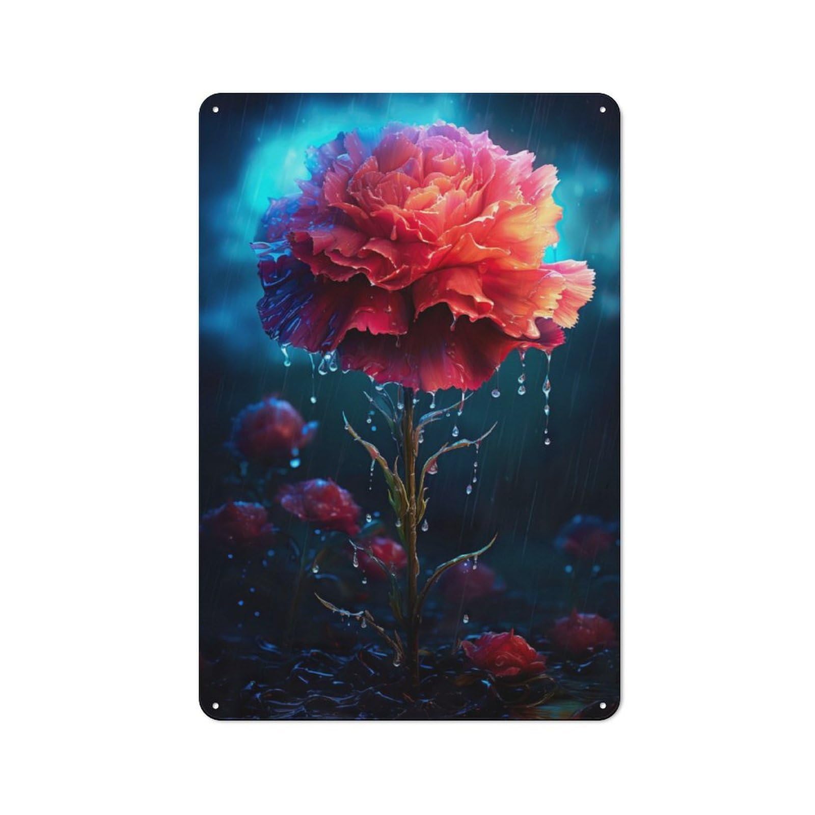 Junmoney Rainy Carnation Flower Tin Wall Plaque 30X20cm With For Bar Or Restaurant, Suited To Bar Decor Enthusiasts