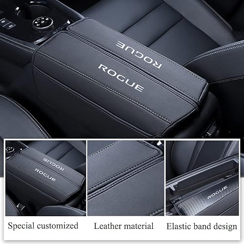 Miniatura 3 de XITER 1 funda de cuero para reposabrazos de consola central con bolsillos laterales para Nissan Rogue 2021 2022 2023 accesorios (costuras negras)