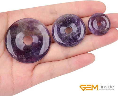 Miniatura 5 de GEM-Inside - Cuentas circulares de donas de piedra de amatista de encaje de ensueño de 1.575 in para colgantes, fabricación de joyas, energía de