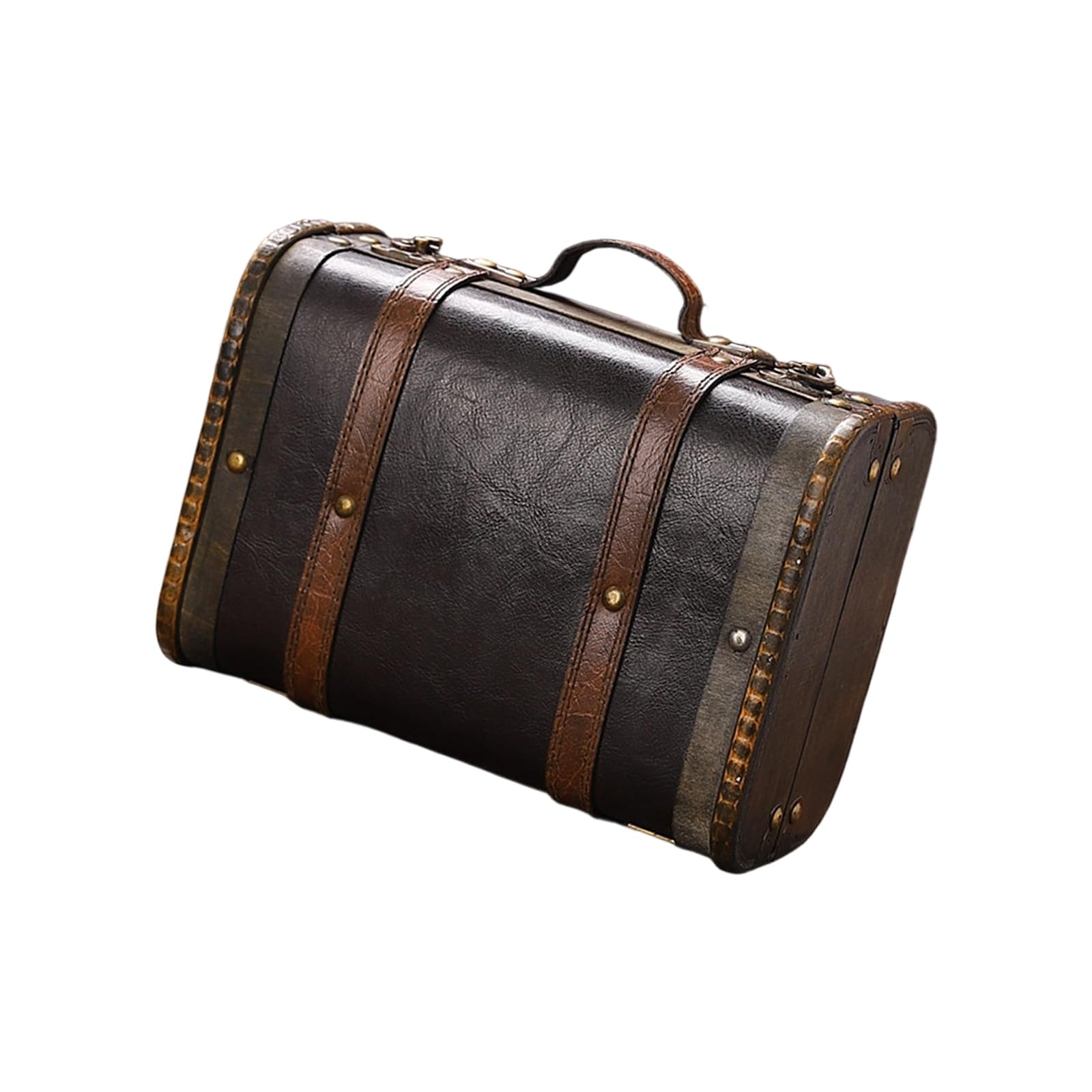 Hsioluted Wooden Case Leather Handle Cover Multipurpose Household Antique Wood Box Leather Carry Handle Portable Storage