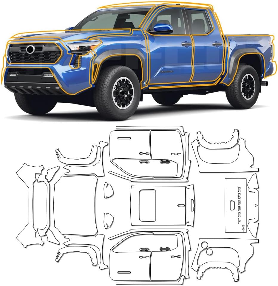 Precut Paint Protection Film TPU PPF Matte Car Film for Toyota Tacoma 2024-2026,Anti-Damage Self-Repairing,for Toyota Tacoma External Protective Shields Wrap Accessories(Matte Whole Set)