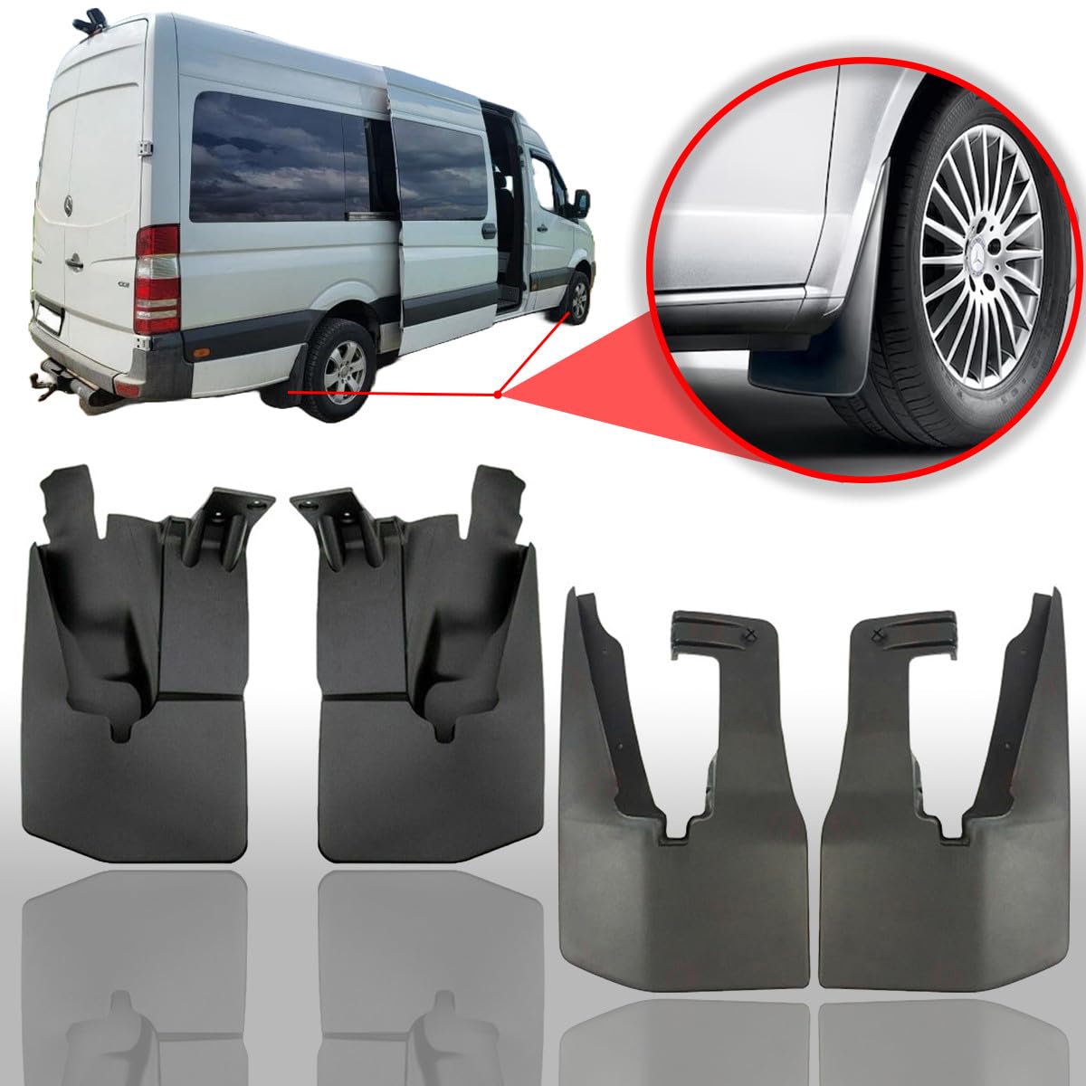 Generisch 4X Schmutzfänger Für M-ercedes Sprinter 906 Spritzschutz Schwarz Gummi Links+Rechts Vorne+Hinten 9068820004/9068820204