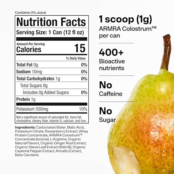 ARMRA Colostrum Soda, Pear Ginger, 12 pack