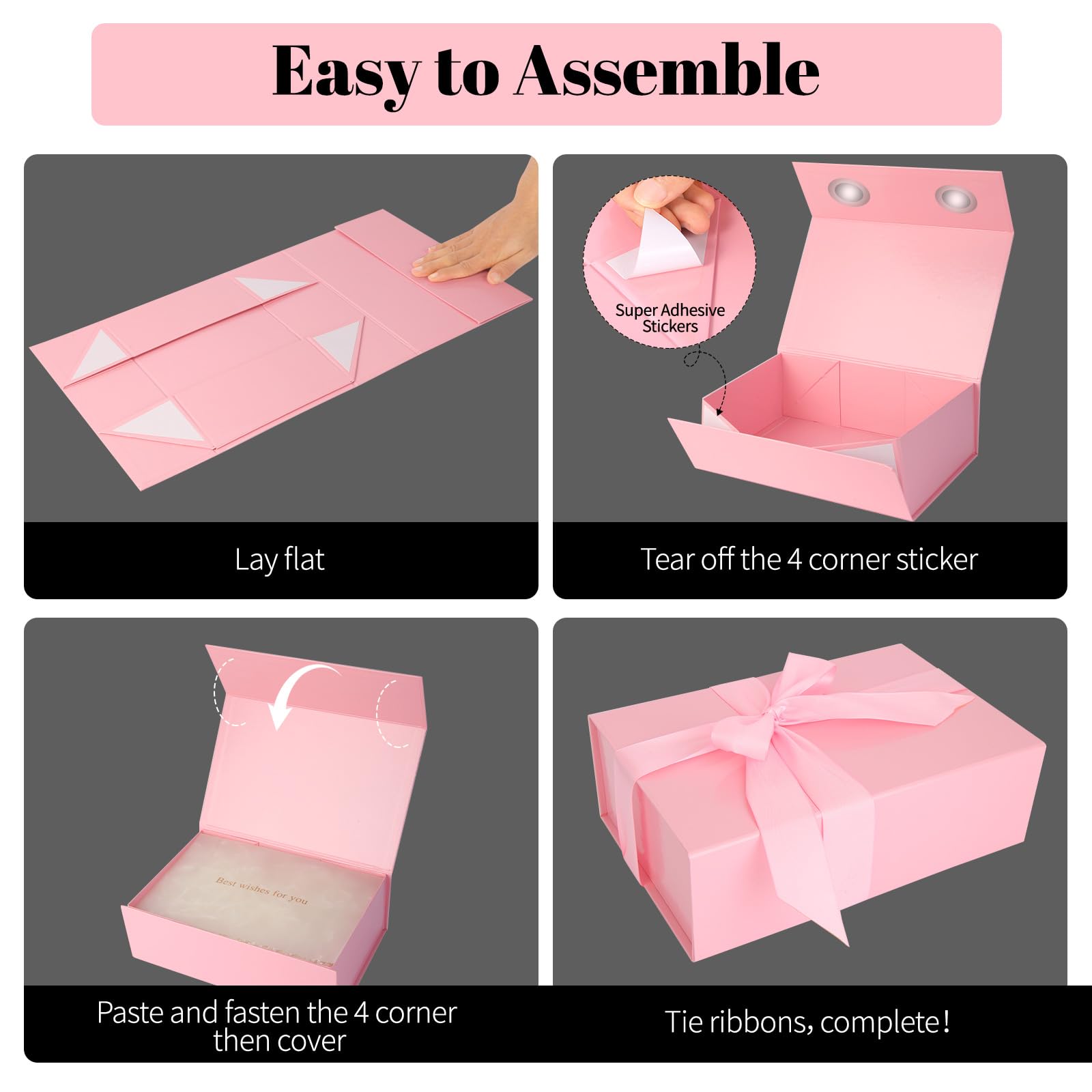 Pink Gift Box 11’’x7.2”x3.5”, Glossy Magnetic Gift Box with Lid for Present Contains 1-1/2’’ Widened Ribbon, Liner Paper, Card for Christmas, Valentine's Day, Wedding, Birthday