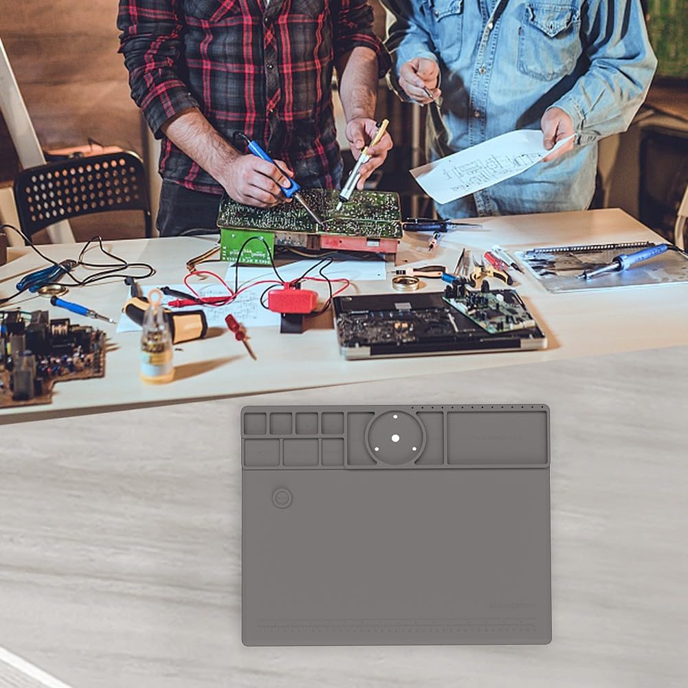 Widerstandsfähige Silikon-Lötmatte 45x35 cm, hitzebeständige Arbeitsunterlage für Elektronik-Reparatur, Lötstation & DIY, rutschfestes Reparaturkissen TE-711 Grau