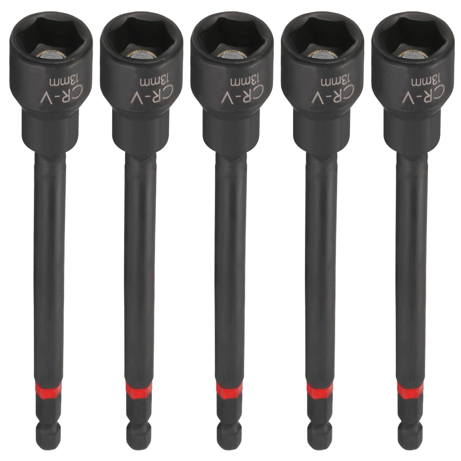 sourcing map 5pcs Nut Driver Drill Bit 13mm Metric Socket 1/4" Hex Shank 6" (150mm) Long Magnetic 6-Point Sockets Quick Change Phosphated CR-V Steel Bolt Setters for Power Drill Drivers, Black — image 1