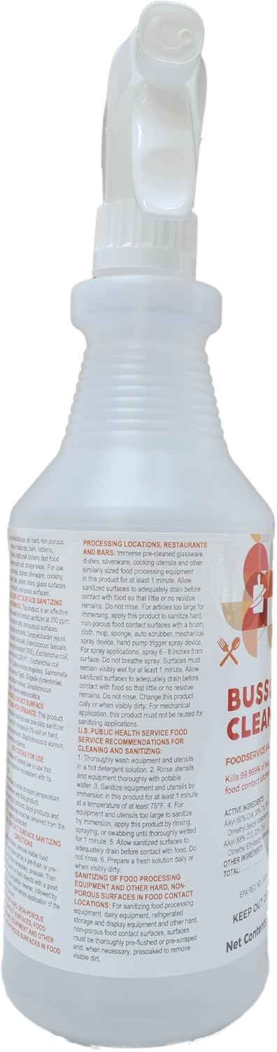 BussitClean Food Surface Sanitizer & Cleaner, 1 Quart (Case of 12), Kills 99.9% of Kitchen Bacteria