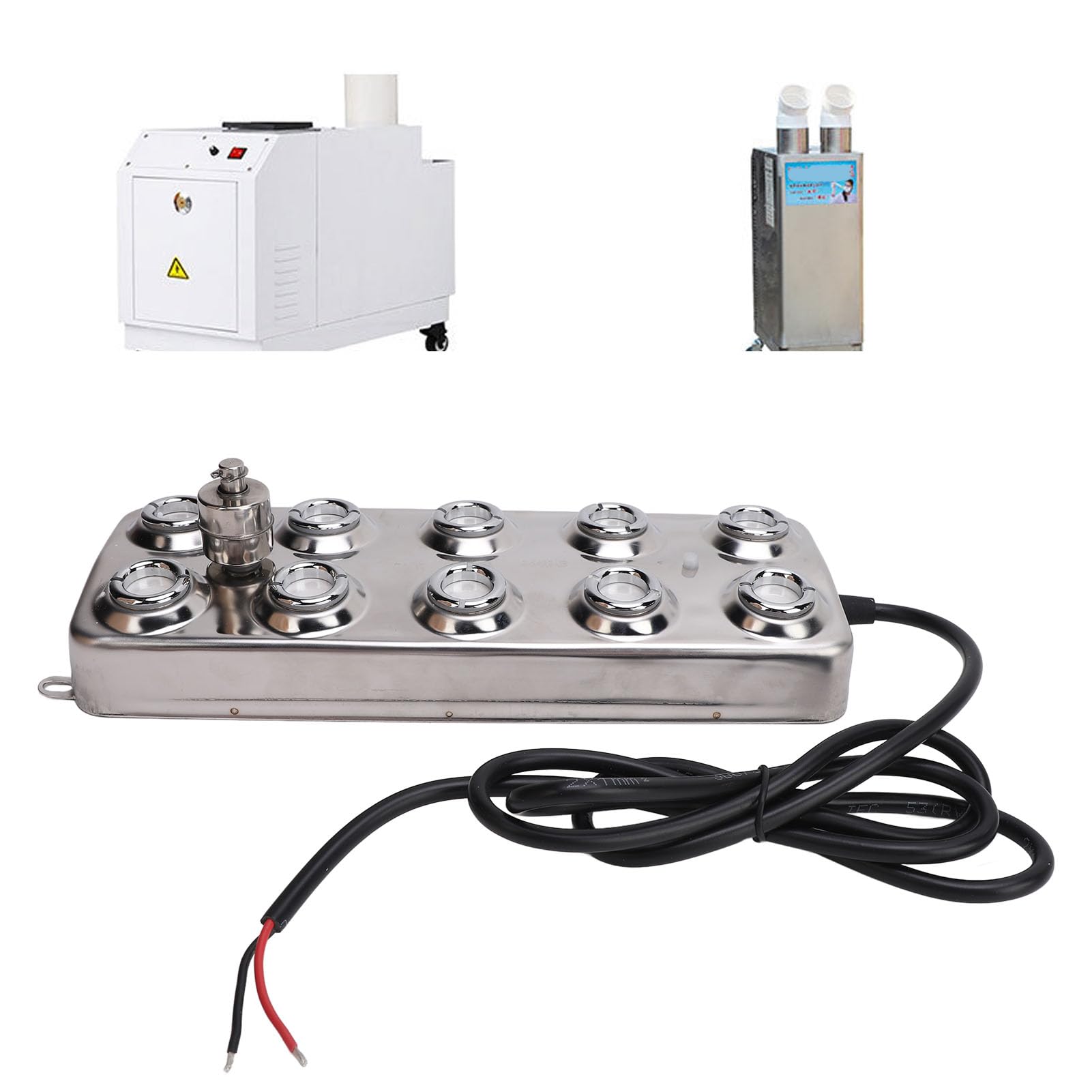 Humidificador Ultrasónico para Estanque, Generador de Niebla de 10 Cabezales, Placa Atomizadora, Acero Inoxidable, Plateado