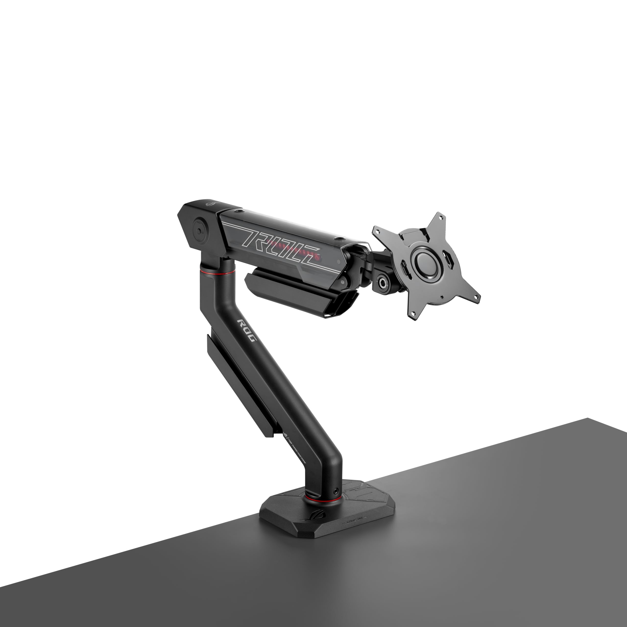 ASUS ROG Ergo AAS01R ramię monitorowe (mechaniczne zawieszenie, z zaciskiem stołowym i mocowaniem śrubowym, regulacja obrotowa, wychylna, pochylenie, obrót i wysokość, dwustronne zarządzanie kablami