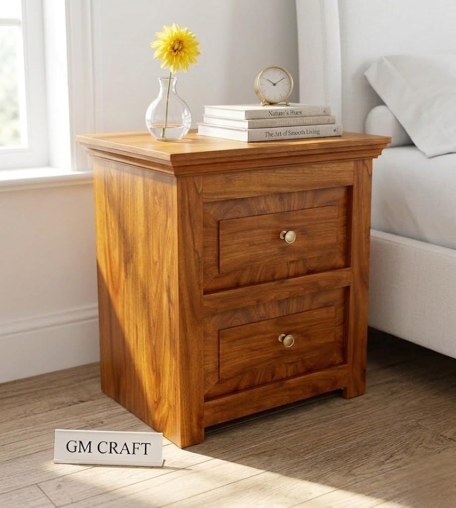 Sheesham Wood Bedside Table for Bedroom with 2 Drawer - Wooden Bedside Table with Drawer Storage Nightstand End Table for Living Room Sofa Side Table (Design 10)-picture-39