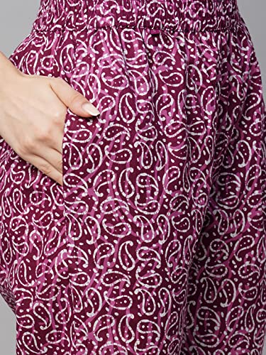 Image of GoSriKi Women's Cotton Blend Printed Straight Kurta with Pant (Navya Pink-GS)