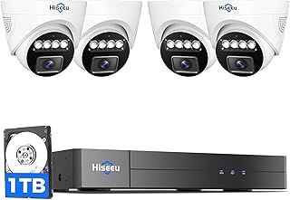 Hiseeu 8 Channel Wired CCTV Camera Security Systems, 4x 5MP Dome Security Cameras,2K Lite H.265+ DVR with 1TB Hard Drive,Color Night Vision, Motion Detection, Remote Access