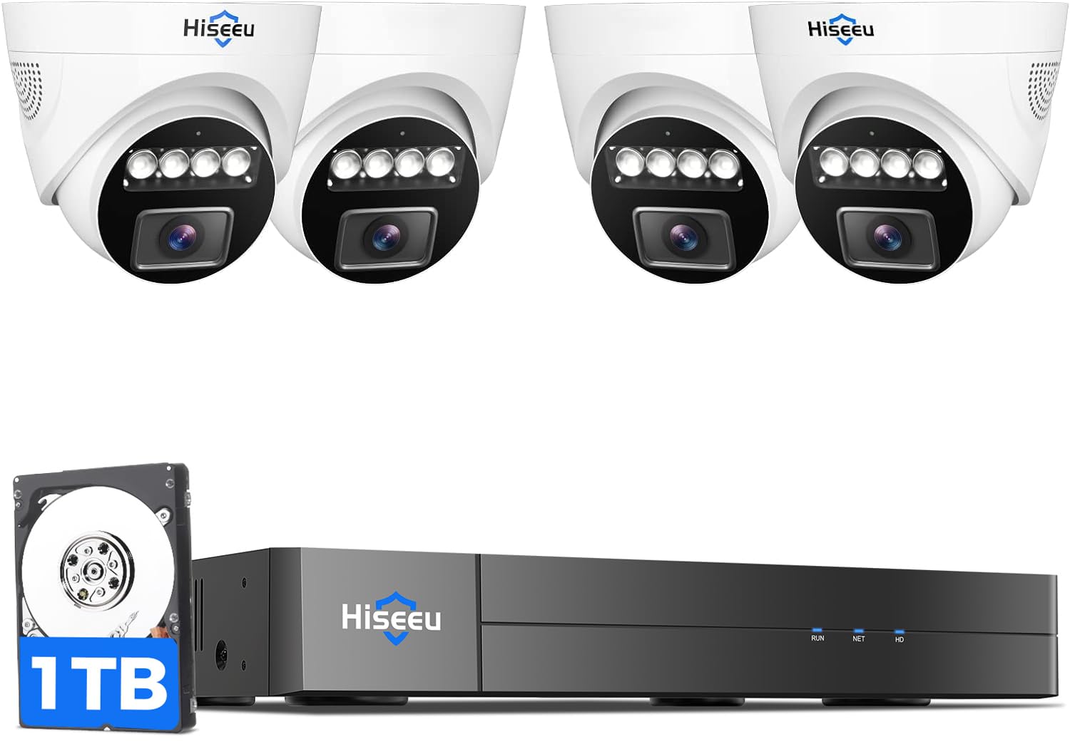 Hiseeu 8 Channel Wired CCTV Camera Security Systems, 4x 5MP Dome Security Cameras,2K Lite H.265+ DVR with 1TB Hard Drive,Color Night Vision, Motion Detection, Remote Access