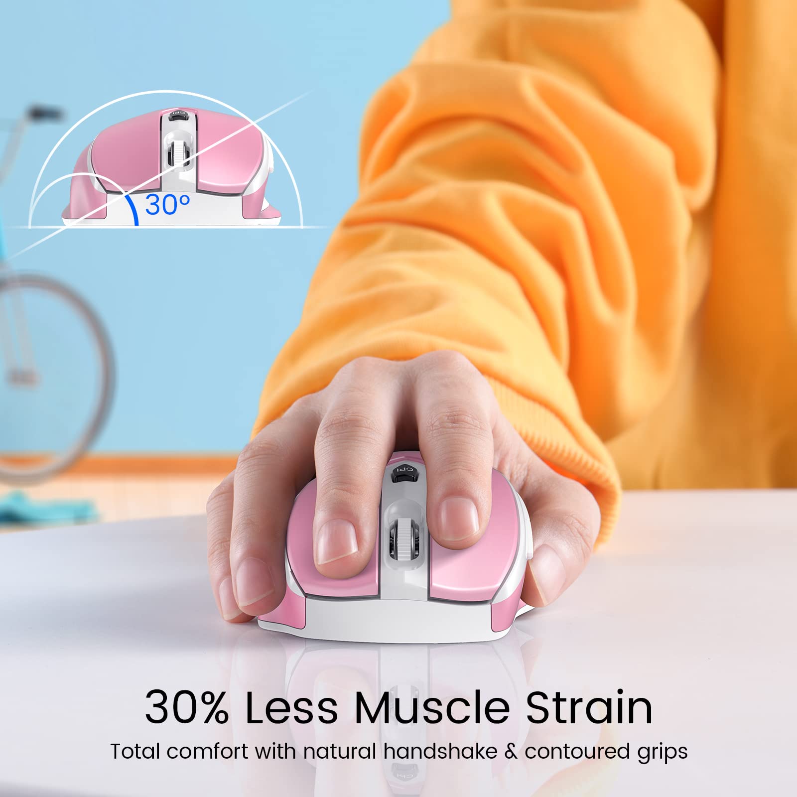 HOTWEEMS D-09 - Mouse wireless per computer portatile, ergonomico Plus, USB senza fili, impugnature ergonomiche, velocità della luce a 5 livelli 2400 DPI, batteria 16 mesi, portatile per PC, Mac,
