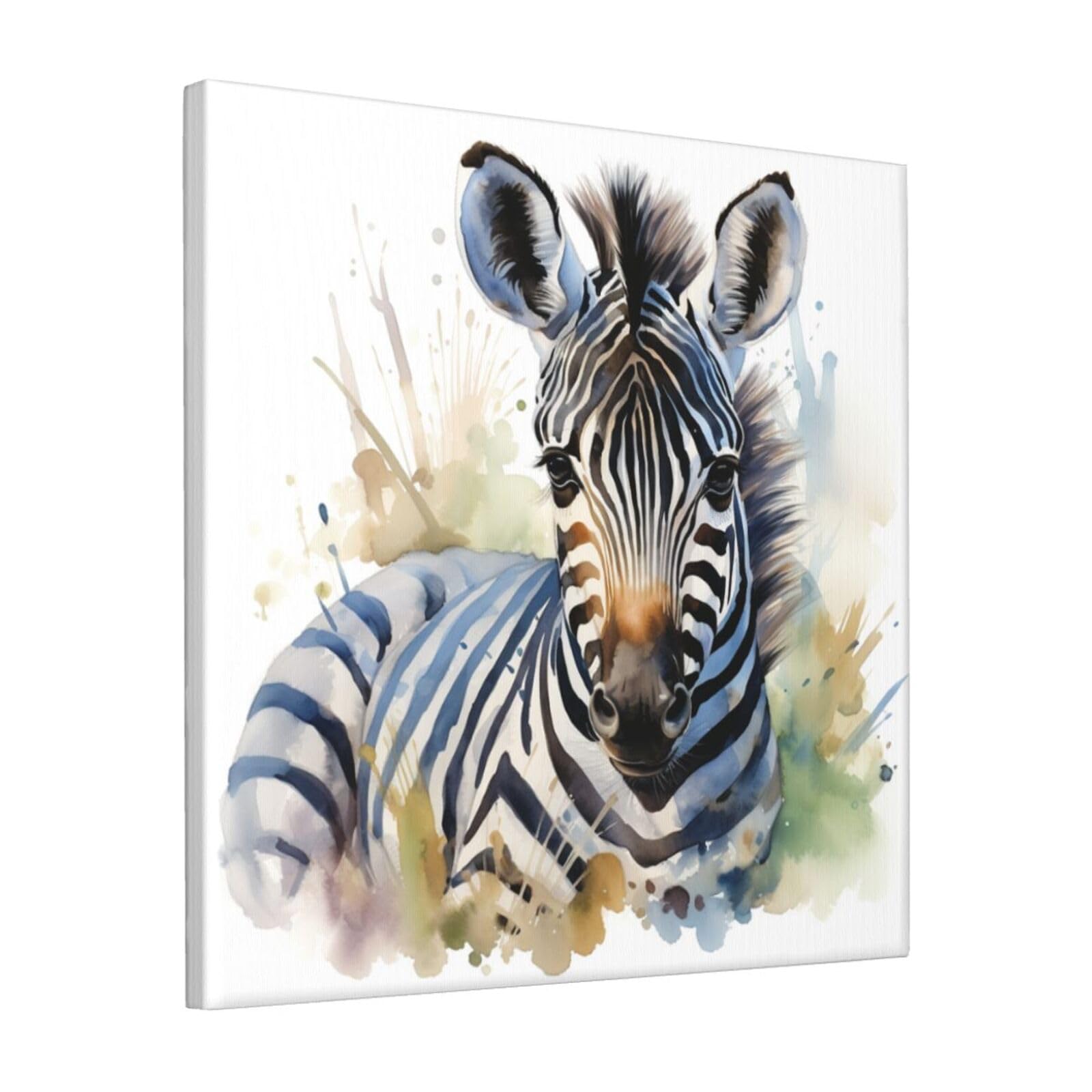 FodPand Cute zebra watercolor Canvas Wall Art for Living Room Wall Decor 12"x12" Modern Artwork Painting Pictures Hanging Canvas Prints Aesthetic Wall Art for Bedroom Bathroom Office Wallart Decor