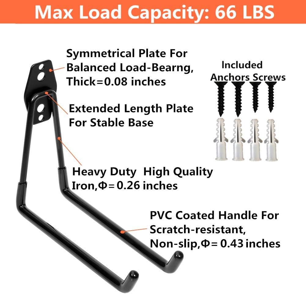 Heavy Duty Garage Storage Utility Double Hooks,Extended Wall Mount Tool Holder Organizer for Ladders,Bike,Chair (4 Pack Black 7.5" Large U Hook) : Home & Kitchen