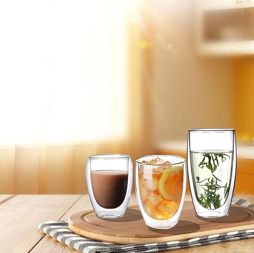Miniatura 6 de Tazas de café de vidrio de doble pared, tazas de espresso, juego de tazas de café transparentes aisladas, perfectas para café, jugo, té, chocolate