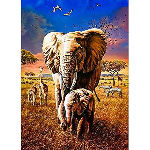 XiangJunly 5D DIY Diamond Paint Kits Full Drill for Kids Adults, Elephant Rhinestone Embroidery Crystal Cross Stitch Arts and Crafts Canvas Painting by Numbers as Gifts for Home Wall Decor - 30*40CM Cover
