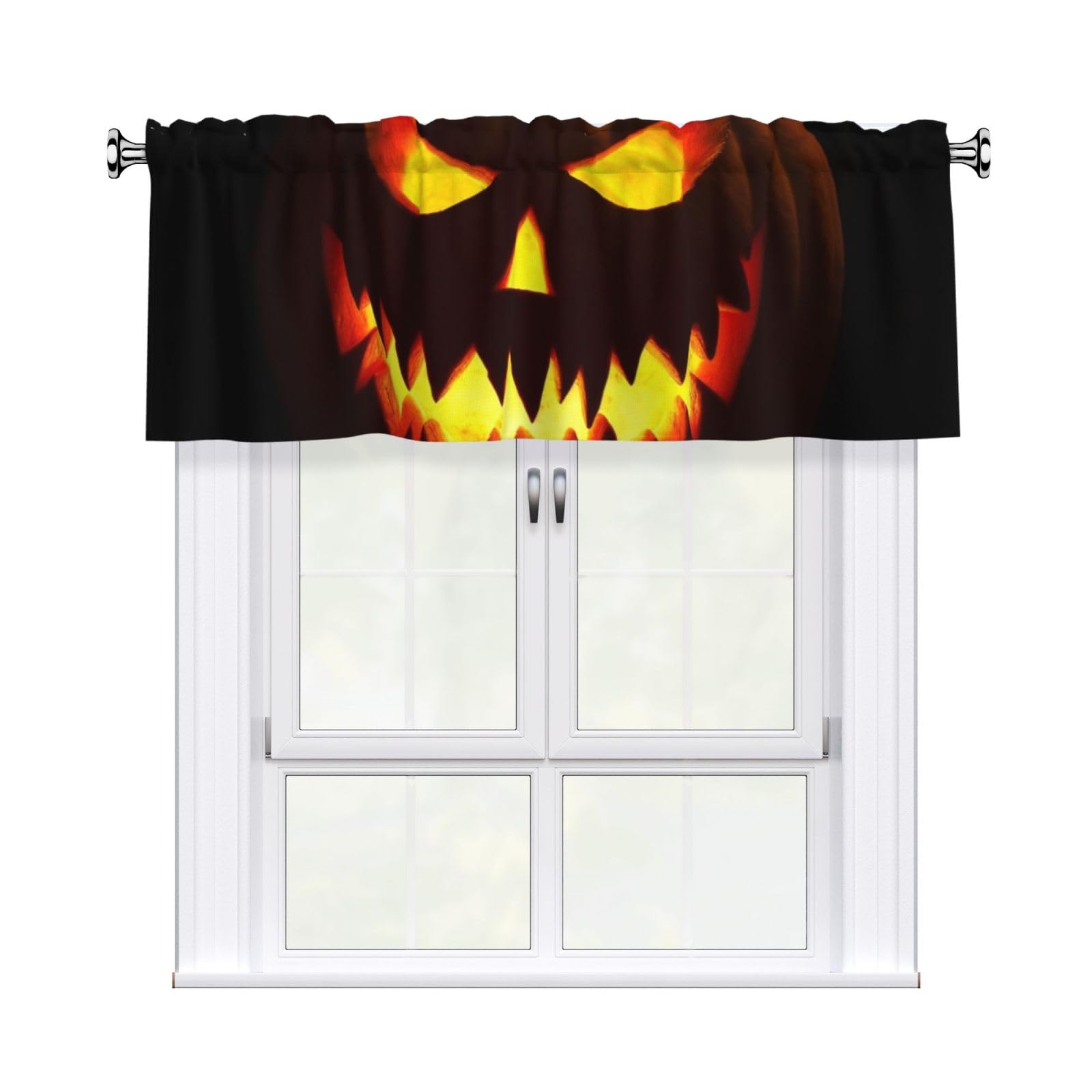 Valances for Windows Abstract Art Short Curtains Scary Grimace Pumpkin Lantern Kitchen Curtains Window Treatment Valance Rod Pocket Cafe Curtains for Kitchen Bedroom Bedroom Bathroom 54 X 18 Inch