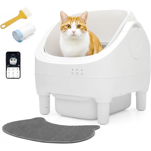 Open-Top Automatic Cat Litter Box - Self-Cleaning with Smart Gravity Sensor, Health Tracking & Waste Management for Multi-Cat Homes