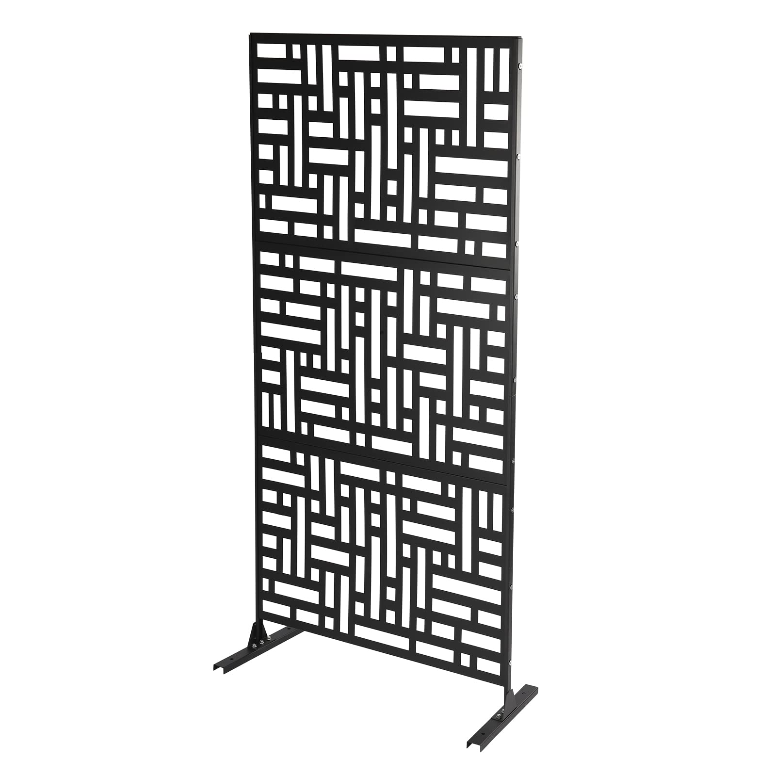 Outdoor Metal Privacy Screen with Stand, 35.4" W x 75" H Freestanding Metal Slatted Decorative Privacy Screen and Panels for Patio Garden Balcony
