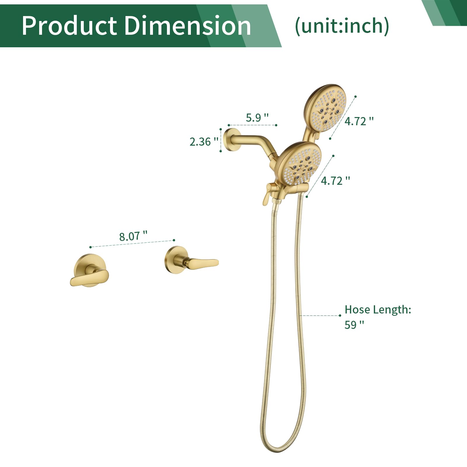 2-Griff Duschsystem Combo Set – Mit Handbrause, 3-Wege-Duschkopf & Keramikkartusche, Gebürstetes Nickel