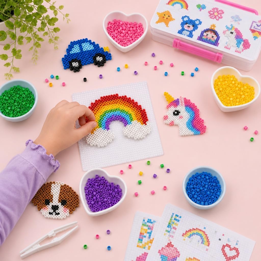 Fuse Beads Refill Kit 24000 Pcs 48 Colors 2.6mm Pixel Beads Craft Kit Including Pegboard, Melting Beads, Ironing Paper, Tweezers