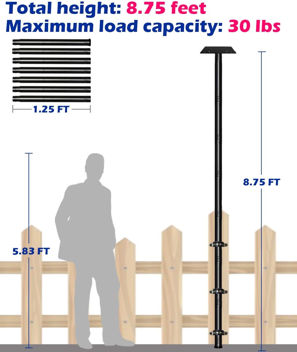 Garbuildman 105 Inch Bird Feeder Pole Kit, Heavy Duty Bird House Pole Set for Deck Fence or Patio Railing, Adjustable Universal Mounting Post Kit for Outdoors, Matte Black, 1 Pack