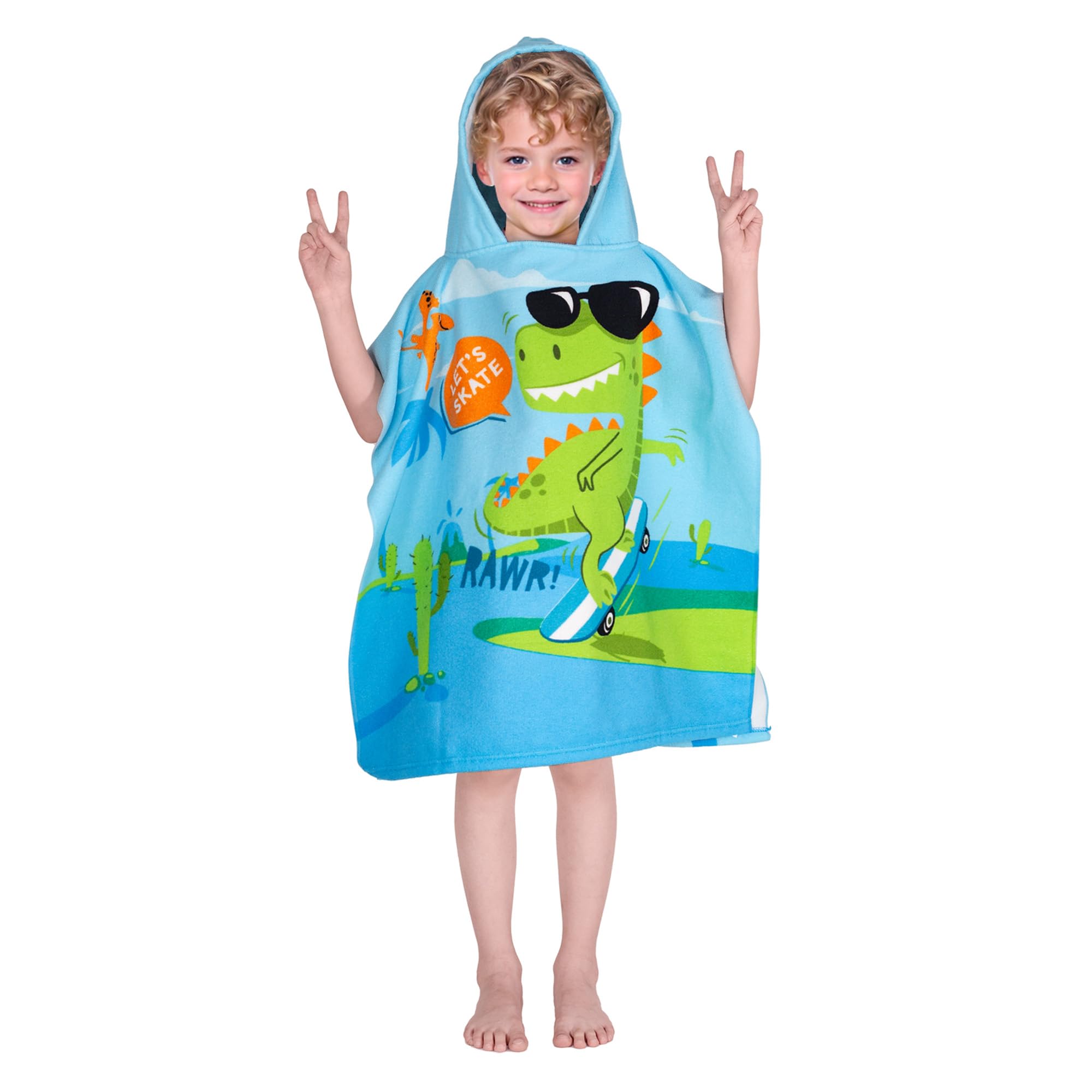 Hooded Kids Beach Towels - Toddler Bath Towel Girls Boys Swim Cover-ups for Ages 1 to 6 Kids Pool Towels Quick Dry Lightweight Soft Microfiber Poncho Towel 24x23(Skating Dino)