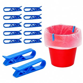 10pc Plastic Kitchen Garbage Bin Clip,Set of Bag Clips - Anti-Slip Fixation Clamp for Trash Cans and Garbage Bins - Blue Color