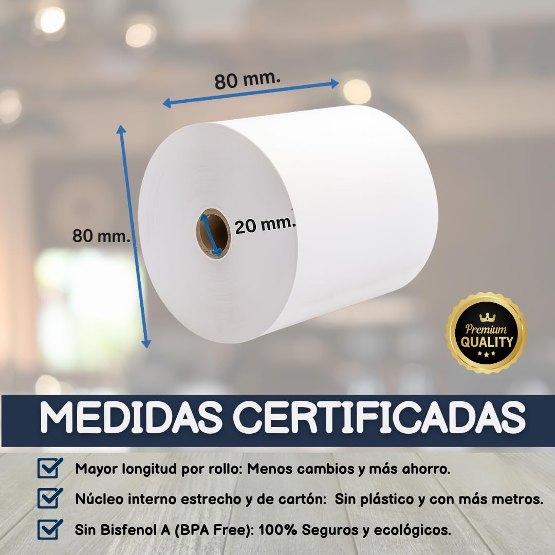BALSAT Rollo de Papel Térmico 80x80mm | Para Impresora Térmica TPV | Caja 50 Uds de Papel Térmico para Impresora de Tickets | Rollo Térmico 80x80 de Calidad para Papelería, Negocio y Caja