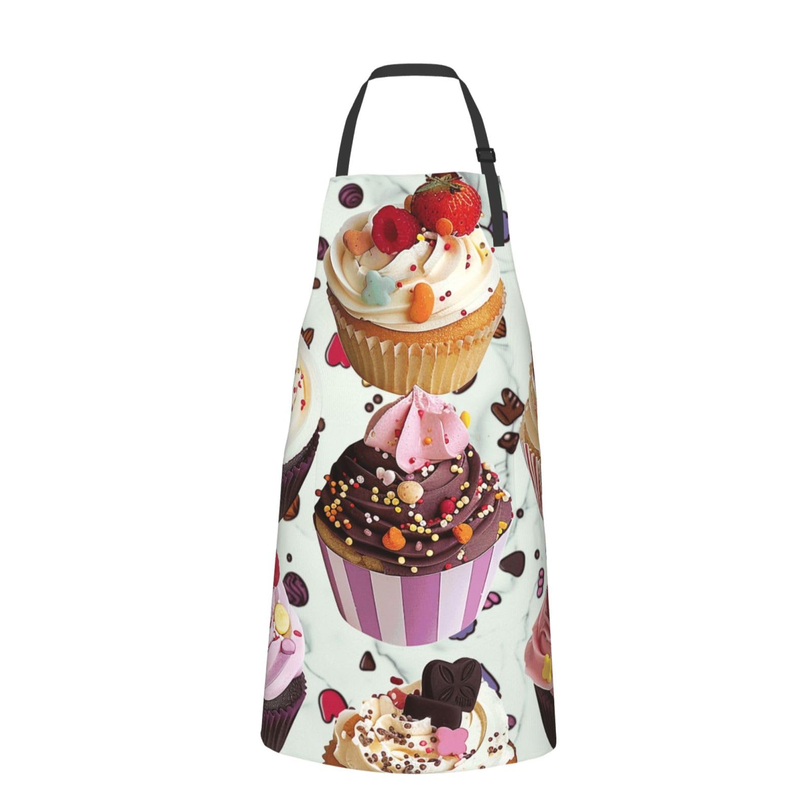 Aqrjlpo Unisex Delicious Cupcakes Printed Chef Apron For Men Women Adjustable Bib Apron Funny Cooking Aprons With Pockets