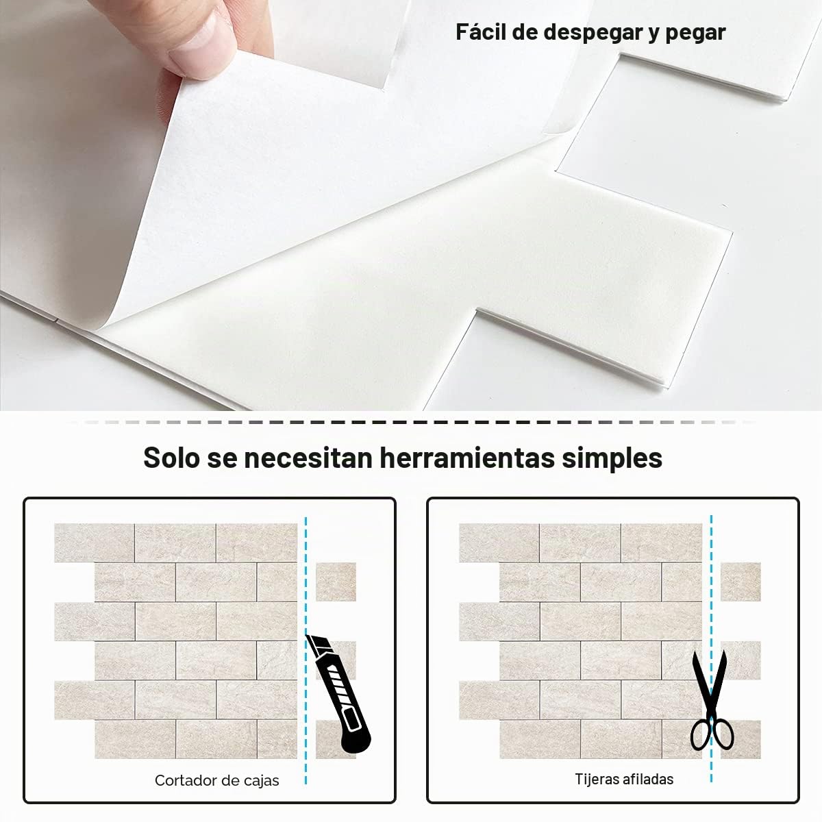 BeNice Loseta en muro de despegar y pegar para cocina, baño, azulejos de ducha impermeables (10 hojas, beige rústico)