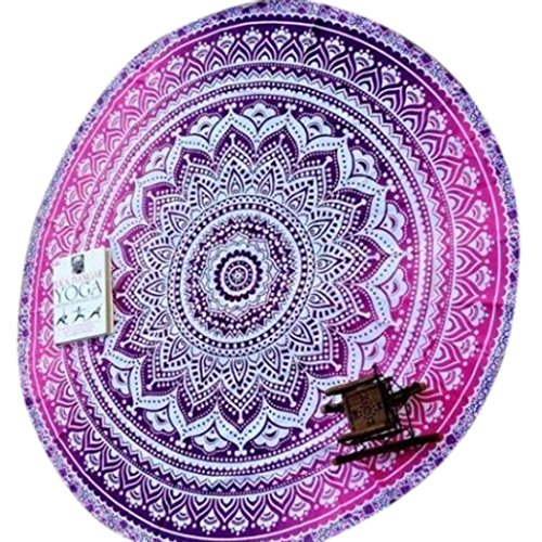 Start Round Flower Print Beach Home Blanket Table Cloth Yoga Mat (Hot Pink)
